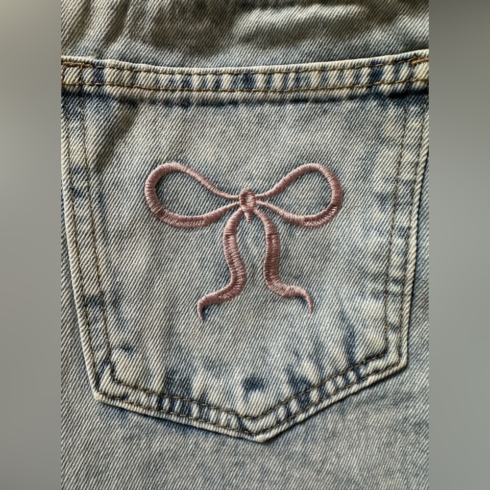 Bowknot Embroidery Jeans Y2k Straight Leg Boyfriend Denim Pants - Picture 10 of 11